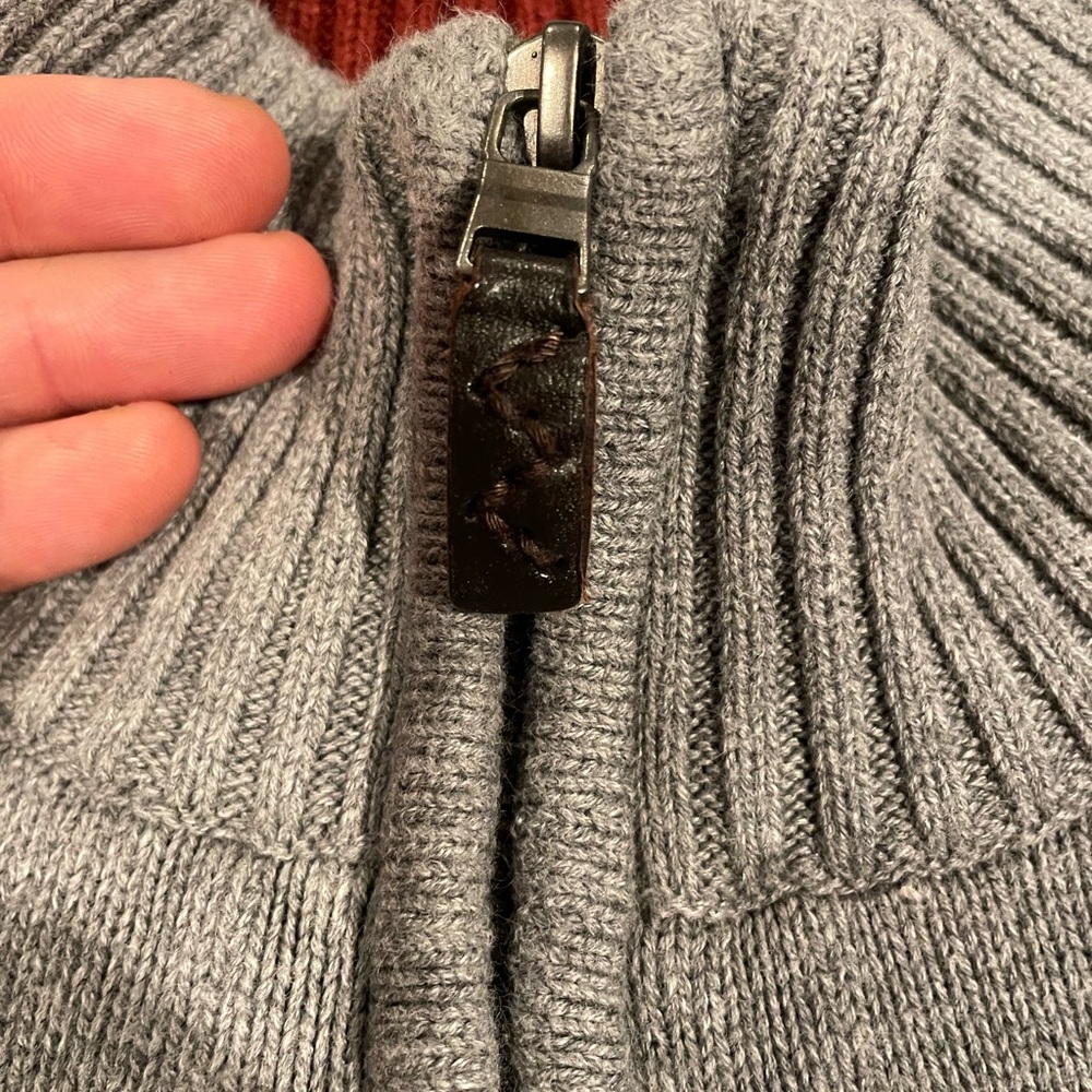 Eddie Bauer Gray Zip-Up Sweater with Red and Blue Stripes - Picture 3 of 6